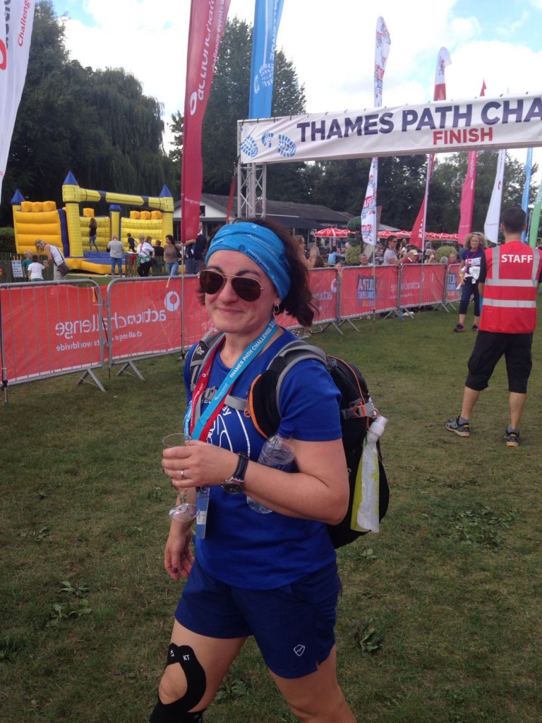 Finished! Zoe wasting no time in grabbing a well earned drink