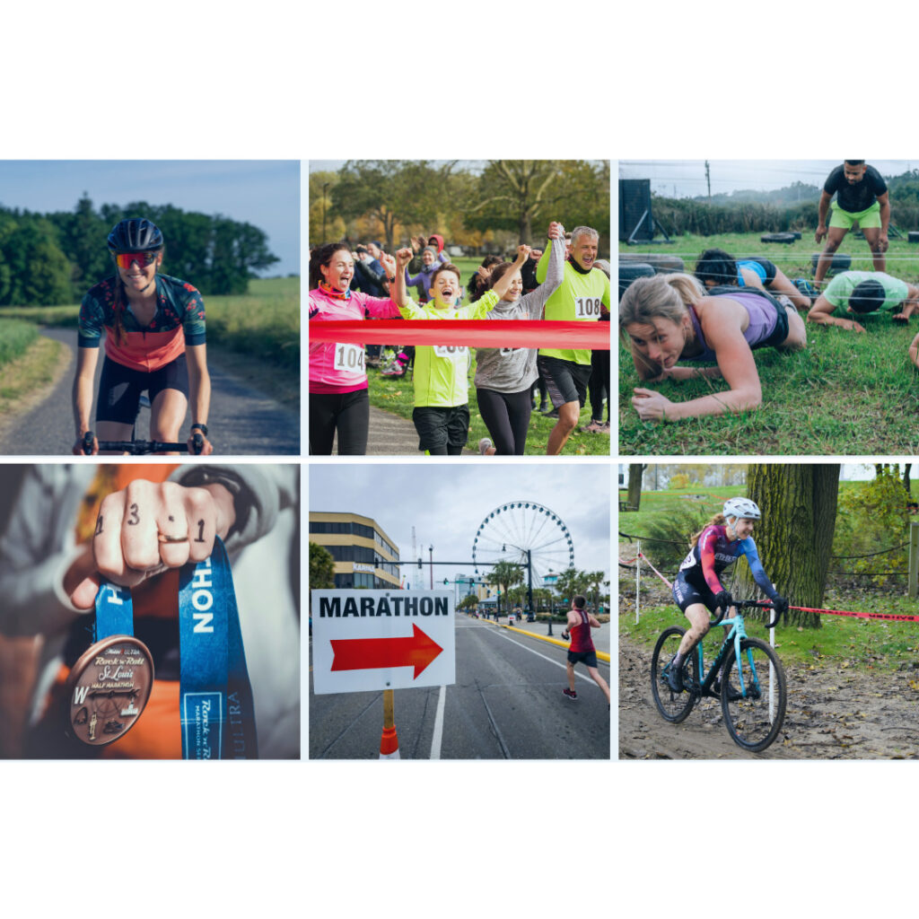 collage of fundraising challenges such as running and cycle