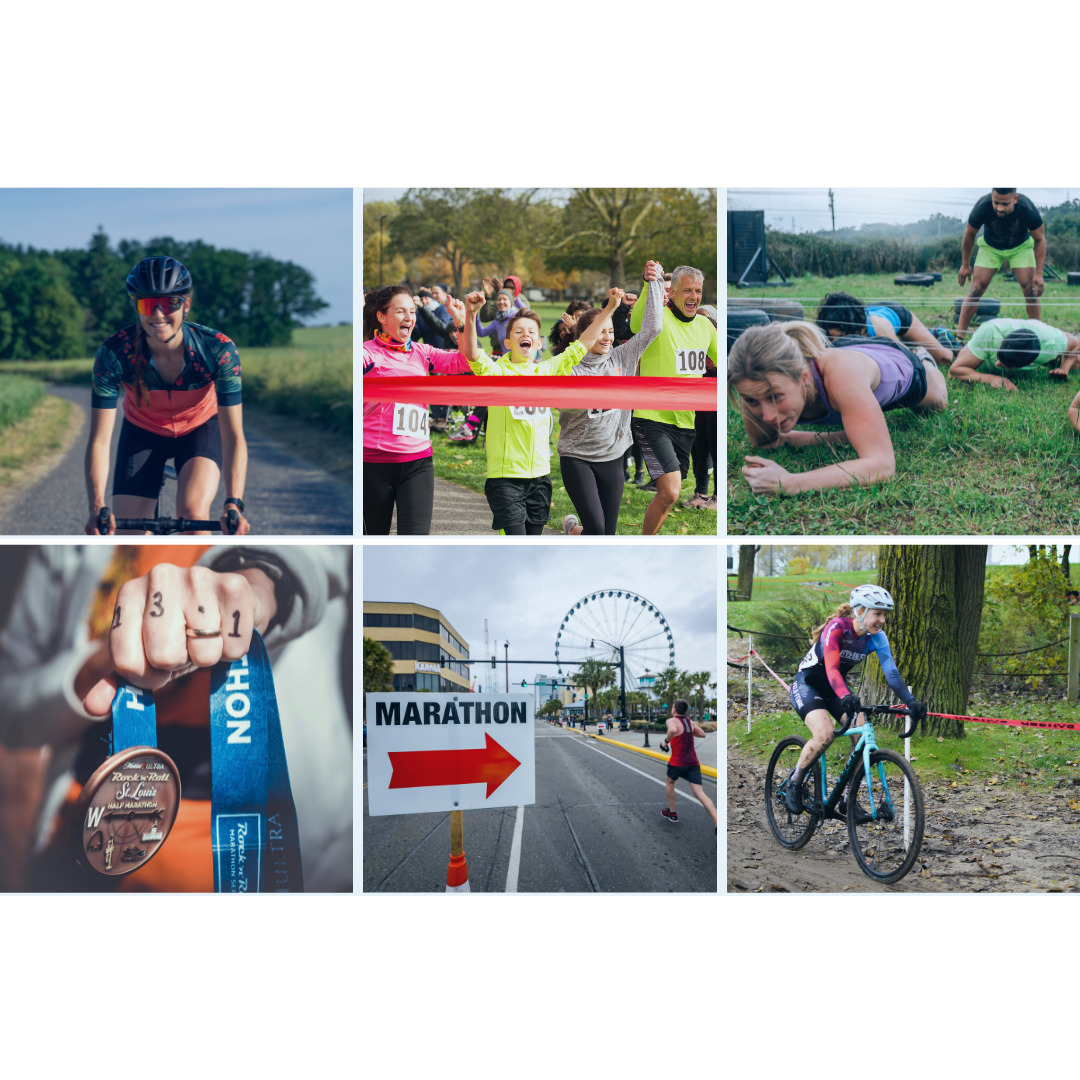 collage of fundraising challenges such as running and cycle
